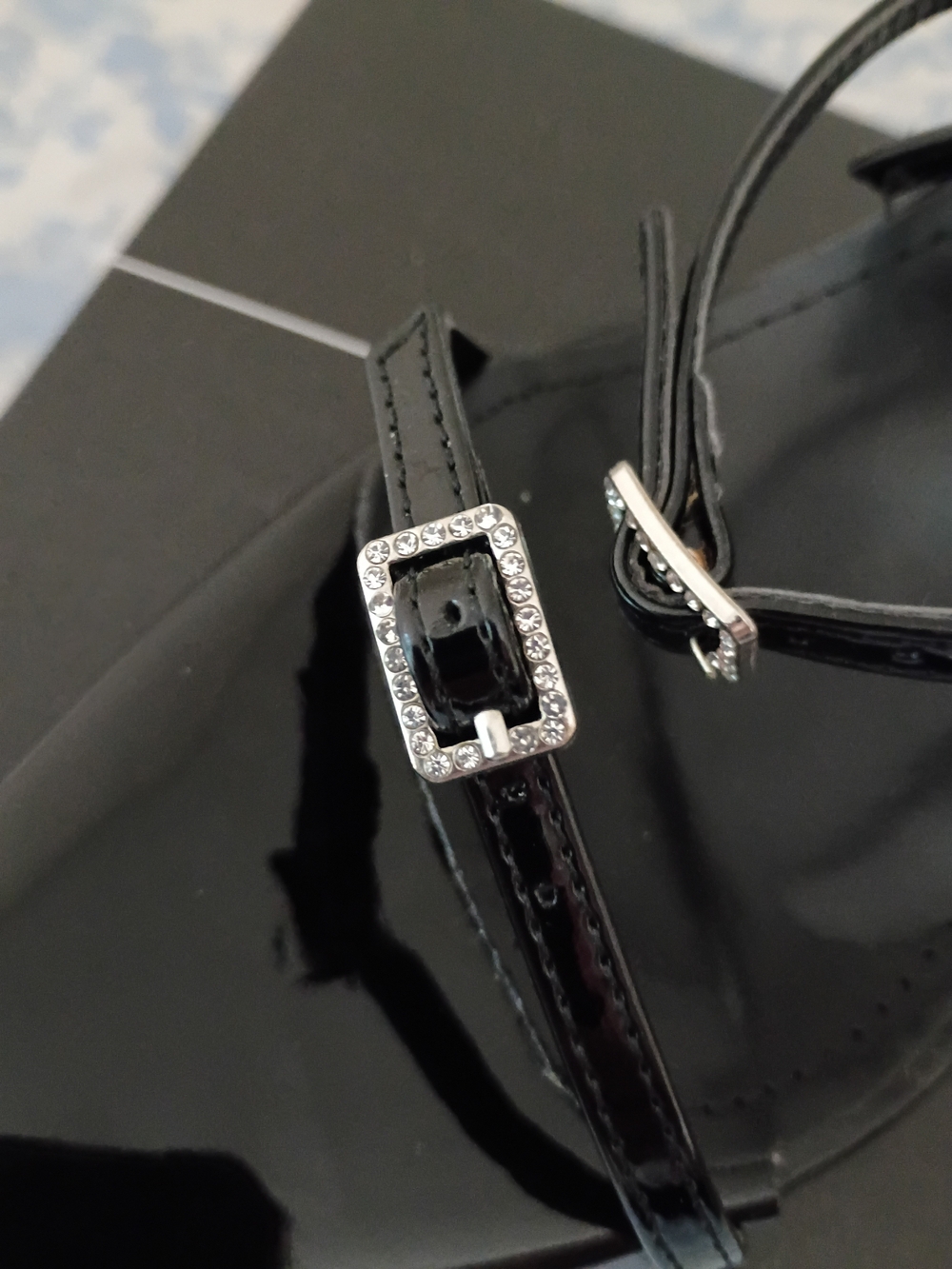 Cape Robbin Black Pointed Patent Strappy Heel with Buckle - Picture 3 of 4
